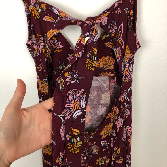 Lulu’s Burgundy Floral Print Maxi Dress Tie Back S - Picture 10 of 11